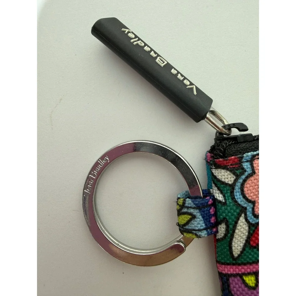 Vera Bradley Zip ID Case Floral Paisley Multicolor Cotton Wallet Key Ring